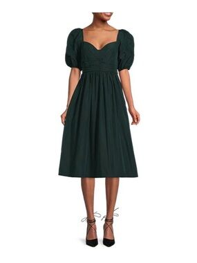 Antonio Melani Puff-Sleeve Sweetheart Neck Dark Green Midi Dress NWT